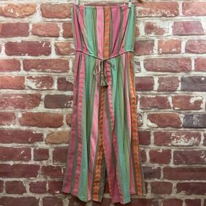 Elan Pants Jumpsuit Women's L Multicolor Boho Striped Abstract Strapless Casual